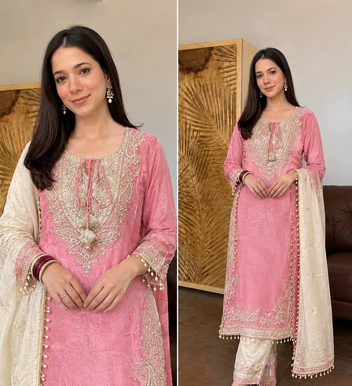 HAANIA IVORY PREMIUM TISSUE SHIMMER SUIT SET
