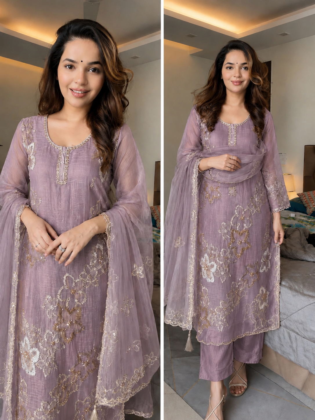 ALISHA MAUVE MIST PREMIUM CRUSH TISSUE FABRIC HANDWORK SUIT